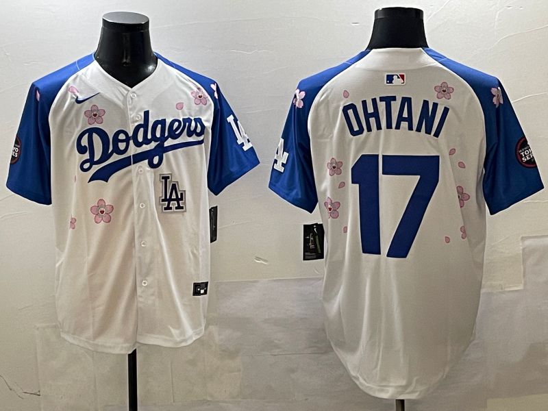 Men Los Angeles Dodgers #17 Ohtani White Blue Sakura Edition 2025 Nike MLB Jersey style 9